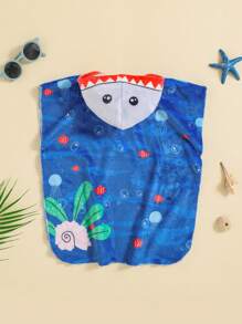 Baby Boy Cute Cartoon Shark Pattern Hooded Fleece Towel Sweatshirt