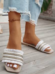 WRCVS Women's White Flat Slide Sandals, Summer Contrast Color Fringe Embroidery Casual Flat Slippers, Retro Bohemia Beachwear,Holiday Essential - White - View 4