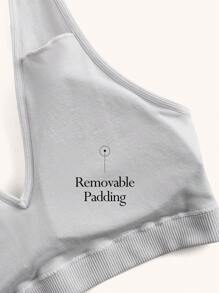 Ocili Leisure Extremely Stretchy Seamless & Skin-Friendly Removable Padding Comfortable Solid Rib Bra Gray - Grey - View 3