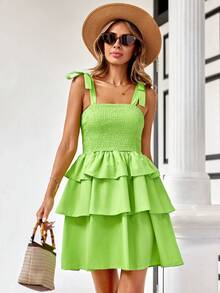 GENKIRA Của phụ nữ Viền Flounce Váy Dây - màu xanh lá - Xem 2