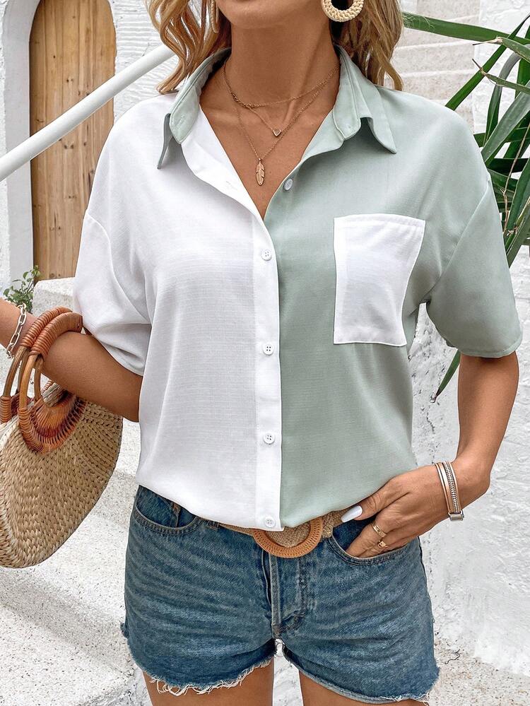 Color Block Drop Shoulder Shirt