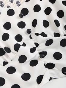 SHEIN Unity Của phụ nữ Chấm bi In Ống tay áo Áo sơ mi - Đen và trắng - Xem 3