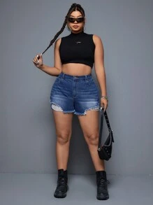 SHEIN ICON Übergröße Zerrissene Loch Denim Shorts