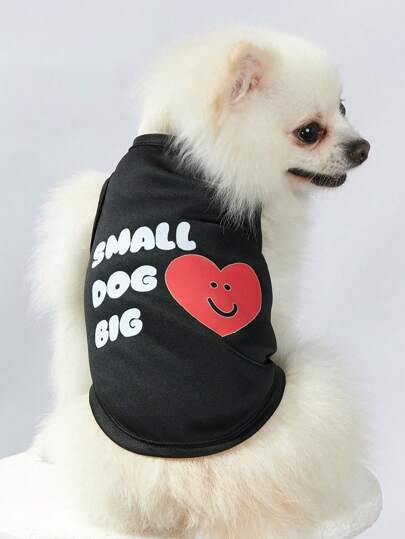 Jessica Queiroga 1pc Pet Cat & Dog Vest With Small Dog Big Love Letter And Heart Print