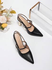 Women's High Heels, Pointed Toe, Leather Backless Pumps With Thin Heels, Air Quality, Black Color, For Spring/Summer Or Autumn