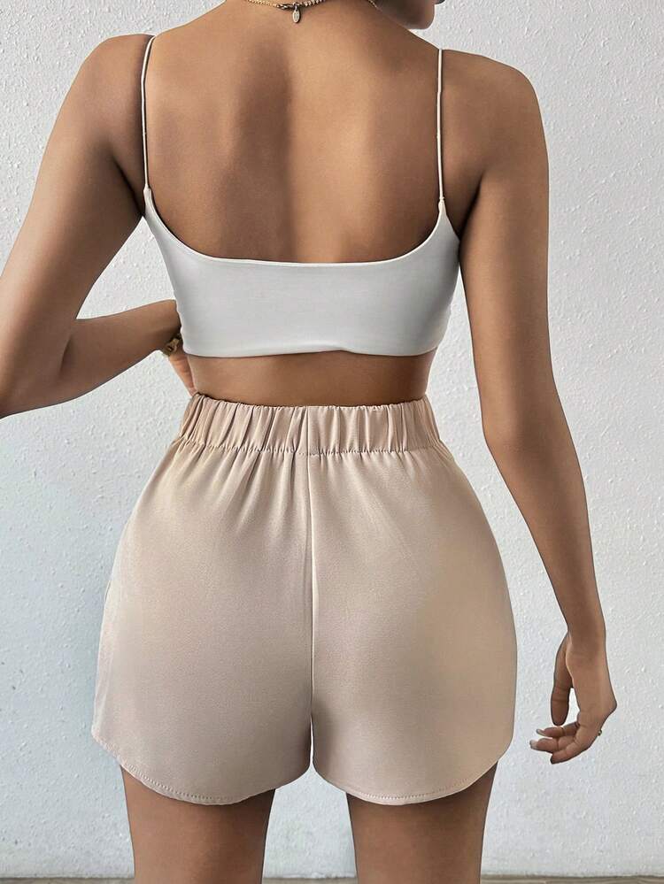 Asymmetrical Waist Decor Button Design Casual Shorts