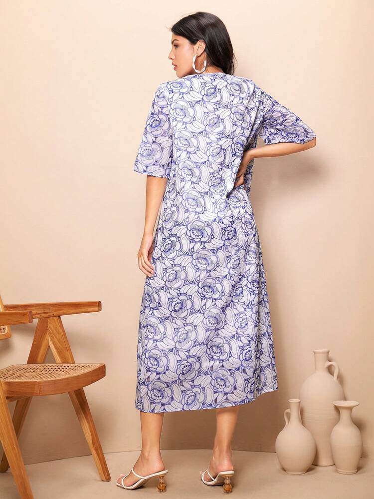 Floral Print V-Neck Casual Dress