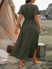 Breezaya Robe à volants et enveloppante à la taille pour femme grande taille