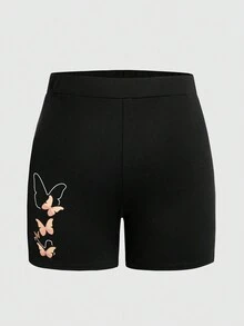 Maweii Kích thước lớn In bướm Ngắn tay Áo thun Và Bộ quần short - màu đen - Xem 3