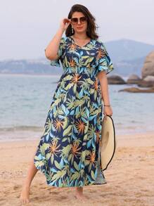 EMERY ROSE Abito casual da vacanza con stampa floreale e vita regolabile per taglie forti - nero - Visualizzare 3