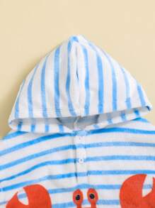 Baby Jungen Cartoon Krabben-muster Blau & Weiß Gestreift Kapuzen-ärmelloses Einteiler-schwimmanzug
