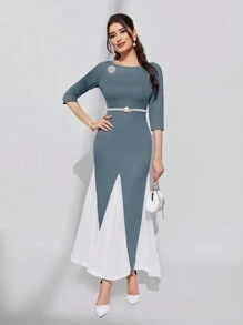 Modelyn Robe Moulante À Ourlet Sirène Et Couleur Contrastante Pour Femme