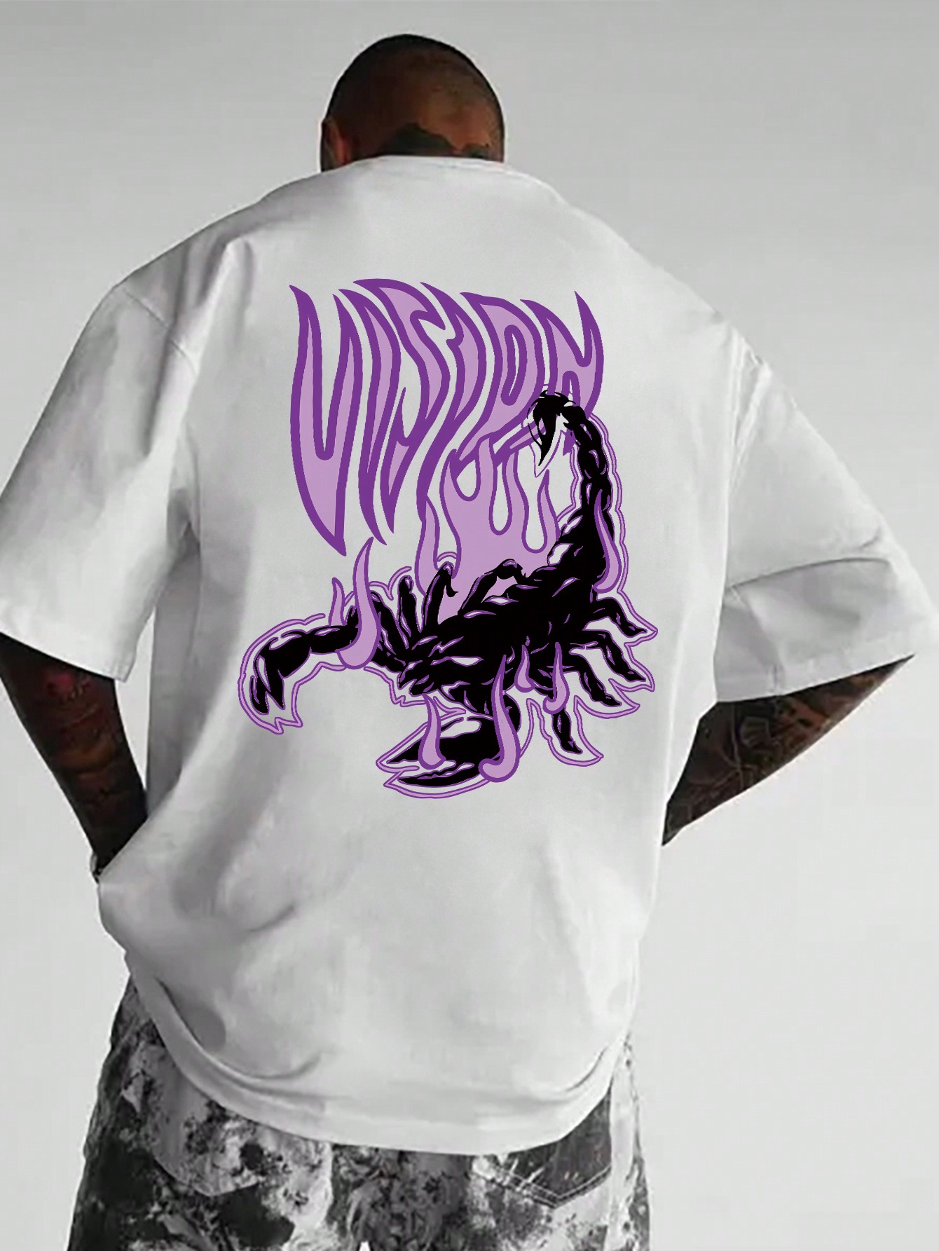 Men's Scorpion Letter Print Round Neck Casual Loose Short Sleeve T-Shirt