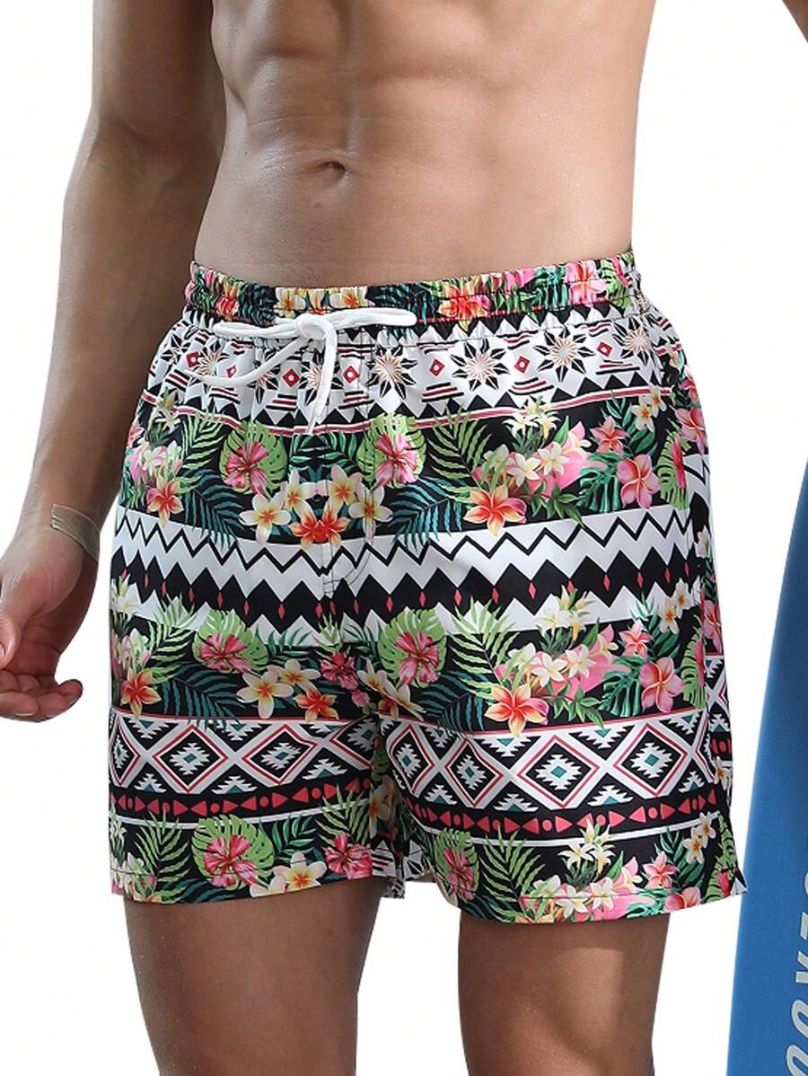 Surfspeed Men's Tropical Print Beach Shorts - Multicolor - View 1