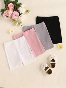 SHEIN Baby Girl Spring/Summer Cute Cat Print Striped Shorts 4pcs Set - Multicolor - View 2