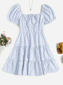 Soleia 大尺碼女士方領格子細肩假日長裙 - 藍色 - 查看 1