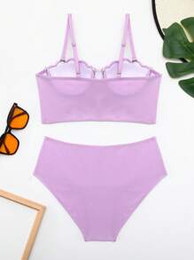 Men's Round Neck Plus Size T-Shirt With Letter Print - Purple - View 2