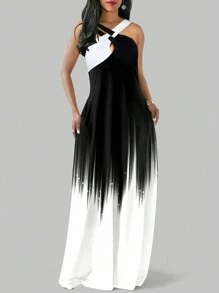 EMERY ROSE Vestido de verano sin mangas con cruces y bloques de color para mujer - Blanco y Negro - Ver 5