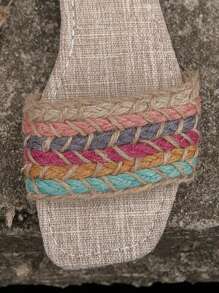 WRCVS 女式平底涼鞋,夏季多色編織繩沙灘拖鞋,復古民族風格,性感時尚易穿鞋子 - 彩色 - 查看 5