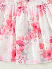 Baby Girls' Sweet Floral Print Ruffle Hem Short Sleeve Dress - Pink - View 4