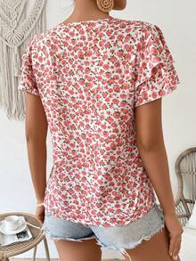 SHEIN Frenchy 花卉印花拼接蕾絲v領襯衫 - 彩色 - 查看 2