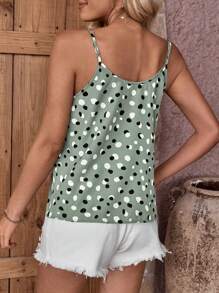 SHEIN LUNE Women's Leopard Print Front Zipper Cami Top - Green - View 2