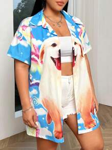 SHEIN MOOSTA Camisa Con Estampado De Perros De Talla Grande - Multicolor - Ver 6