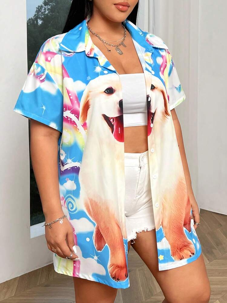 Plus Size Dog Print Shirt