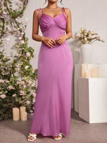 Chiquease Women's Solid Color Pleated Spaghetti Strap Dress - Pink - View 5
