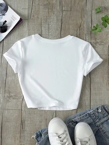 INAWLY Car And Letter Print Short Sleeve T-Shirt - White - View 2