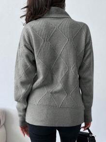 SHEIN Cottnline High Neck Drop Shoulder Sleeve Sweater - Grey - View 5