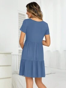 DEARCASE Rochie uni cu tiv cu volane de maternitate - Albastru - Vizualizare 2