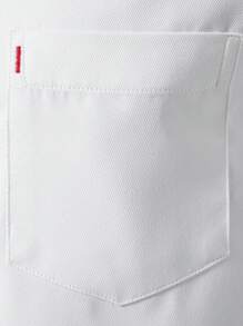 Manfinity Mode Men's Patchwork Plain Long Sleeve Shirt With Chest Pocket, For Husband, Work, Slim Fit Dress Shirt Men, Slim Fit White Shirt, White Dress Shirt Men, Men's White Button-Down Shirt, For Fall - White - View 7