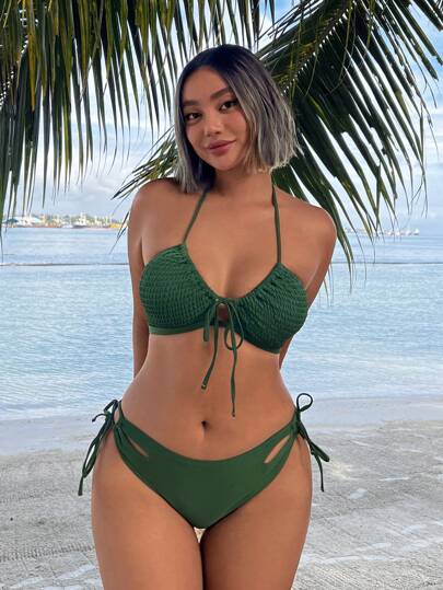 Swim Mod Conjunto de bikini de dos piezas de unicolor para mujer para la playa de verano