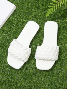 儿童纯色方头编织时尚平底凉鞋夏季