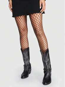 ROMWE Grunge Punk 3双女士个性化组合黑色连裤袜，适合所有季节 - 黑色 - 查看 2