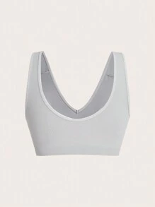 Ocili Leisure Extremely Stretchy Seamless & Skin-Friendly Removable Padding Comfortable Solid Rib Bra Gray - Grey - View 5