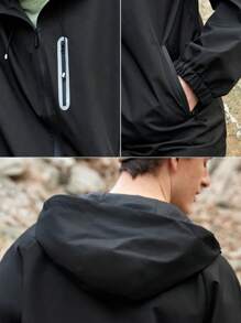 SHEIN In My Nature Herren Jacke Mit Reissverschluss Und Kapuze Für Den Outdoorbereich Und Schnürsenkel