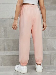 SHEIN Young Girls' Cool Street Style Flower & Dragon Print Jogger Sweatpants With Elastic Cuffs