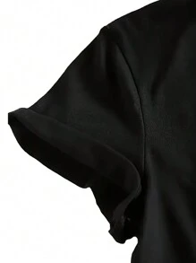 SHEIN 女式短袖 T 恤，带字母和小天使印花图案 T 恤女式上衣 - 黑色 - 查看 3