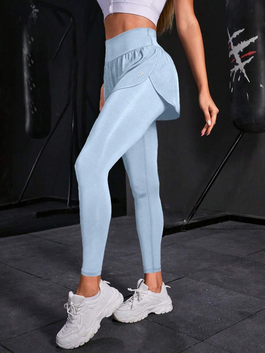 Powerista 寬鬆腰帶對比色運動打底褲 - 藍白色 - 查看 1