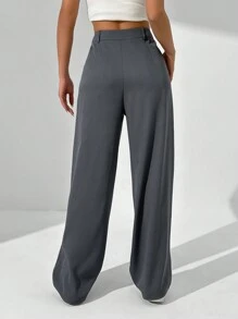 SHEIN Unity High-End Grey Wide-Legged Pleated Straight Suit Summer Pants - Grey - View 2