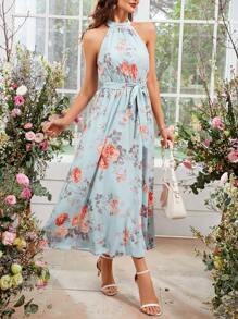 SHEIN Clasi 女士花卉印花露背連衣裙 - 彩色 - 查看 1