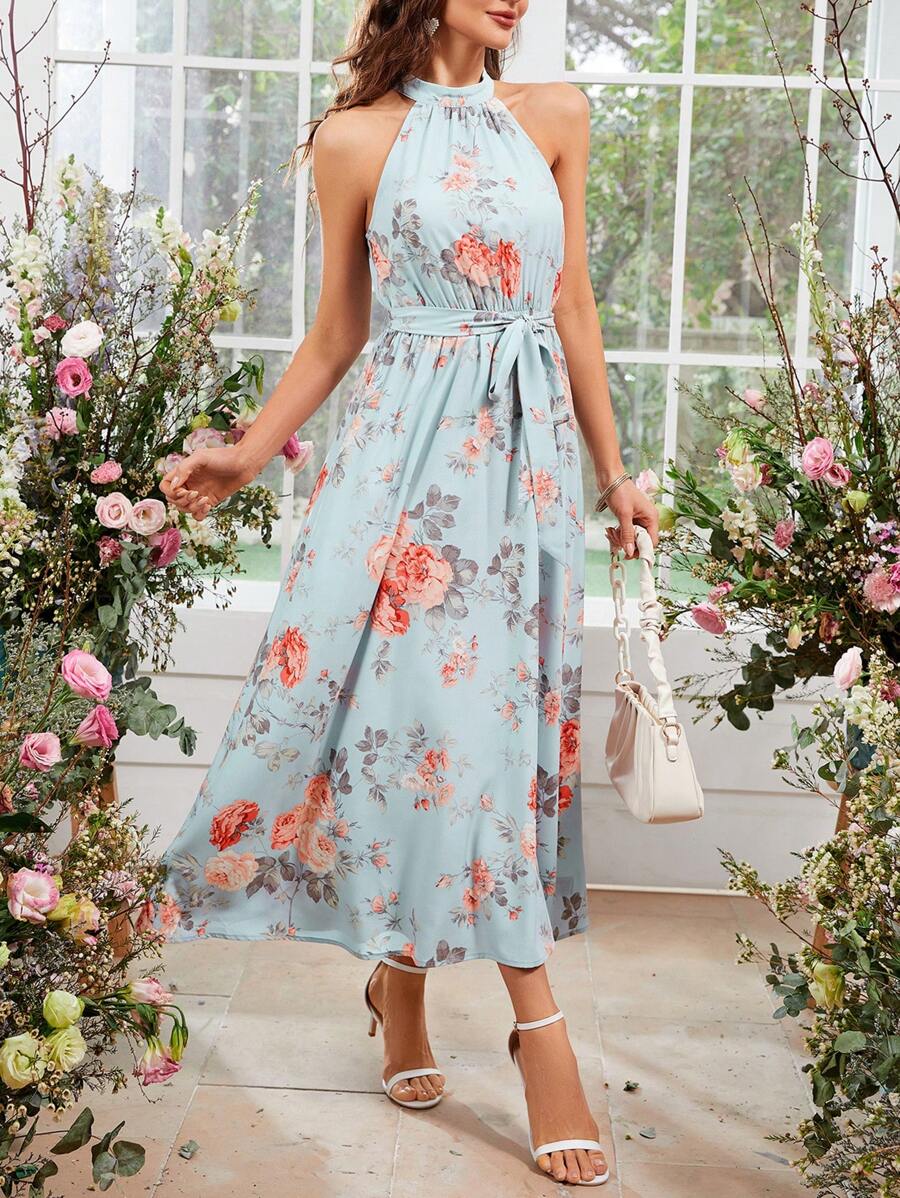 SHEIN Clasi 女士花卉印花露背連衣裙 - 彩色 - 查看 1