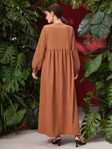 Mulvari 純色女式百褶袖裙,前排鈕扣裝飾 - 黃色 - 查看 2