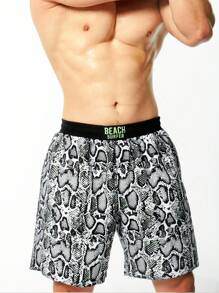 Manfinity KASUA Men's Snake Print & Letter Printed Swim Shorts