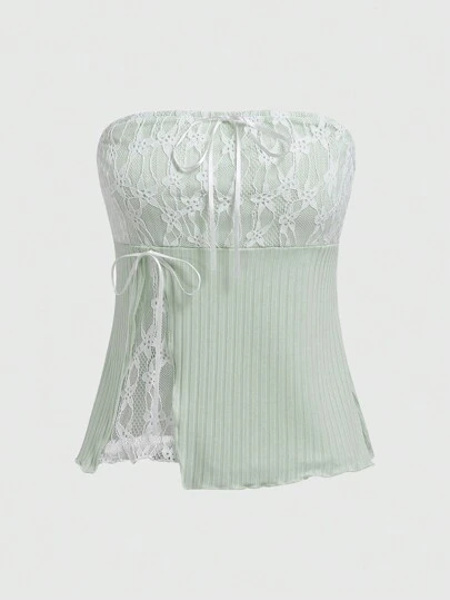 ROMWE Fairycore 女式蕾絲拼接無肩帶背心