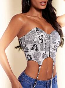 SHEIN BAE Haut Corset De Festival De Musique Été Boho Renaissance Graphiques Foire T-shirts Pour Femmes Haut De Bikini Tops Country Concert Crop Tops Graphiques Mignons D'été