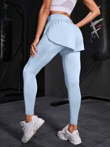 Powerista 寬鬆腰帶對比色運動打底褲 - 藍白色 - 查看 5