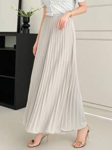 DAZY 女士休闲宽松高腰阔腿褶皱阔腿裤，教师裤 - 杏色 - 查看 6